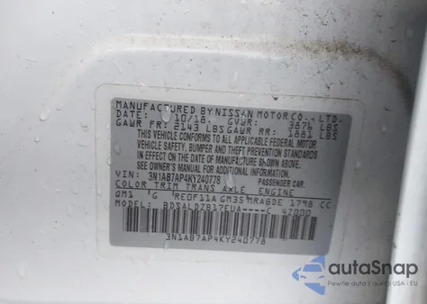 2019 Nissan Sentra Sv from USA, damaged, VIN 3N1AB7AP4KY240778